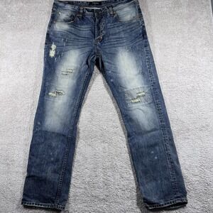 AKOO Jeans Distressed No Rivals Ripped Slim Fit Denim Pants SZ 36